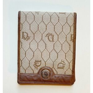 Vintage Christian Dior Honeycomb Canvas & Leather Compact billfold/wallet